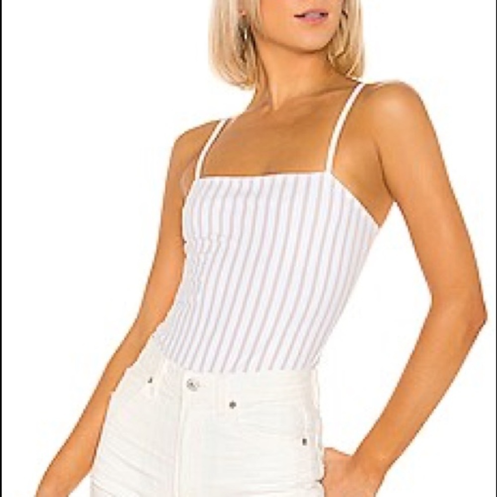 David Lerner Straight Tank Bodysuit in White & Blush Stripe size small